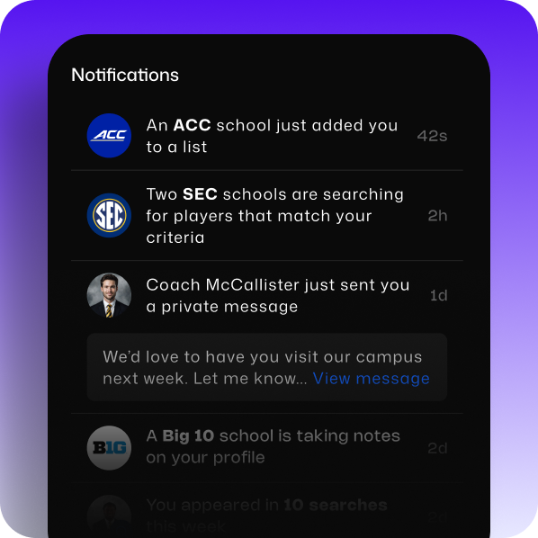Track when coaches view your profile, receive transfer offers, follow new opportunities, and explore team rosters.