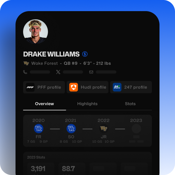 UpNext matches your verified stats for quick onboarding. Boost your profile with highlight videos, awards, and achievements to impress coaches.