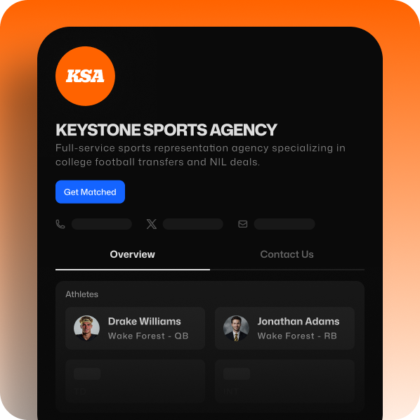 Toggle “Seeking Agent” to unlock UpNext’s NCAA-compliant network of vetted reps—get transparent NIL guidance and career support, only when you want it, with zero spam or pressure.