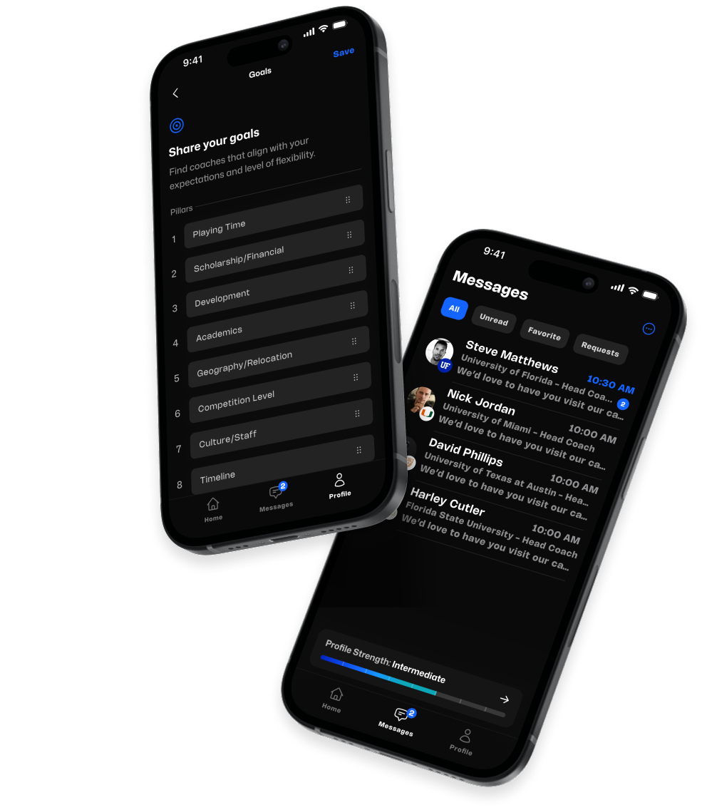 UpNext athlete app screens